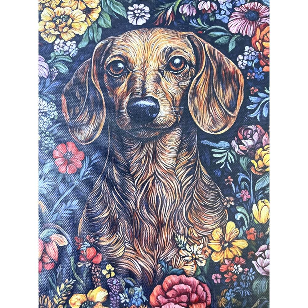 4 Canvas Doxi Dachshund Art work Dogs Print Floral 8" x 8" Boho Modern Painted